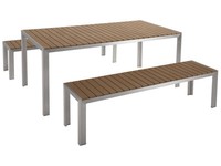 Praktisches GartenmöBel Set Kunstholz 2 BäNke Tisch Hellbraun Silber Nardo
