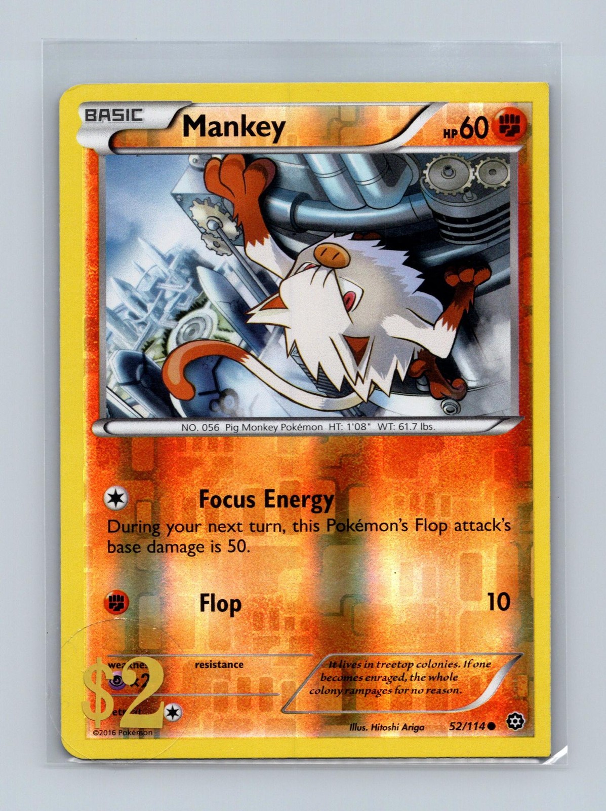 Mankey 52/114 Common Steam Siege Pokemon Reverse Holo Lightly Played