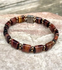 Red Tiger Eye Bracelet Anklet Magnetic w Copper Magnetic Hematite