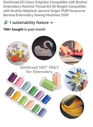 63 Color Polyester Compatible w/ Brother Embroidery Machine Thread Kit 40 Weight - Picture 3 of 11