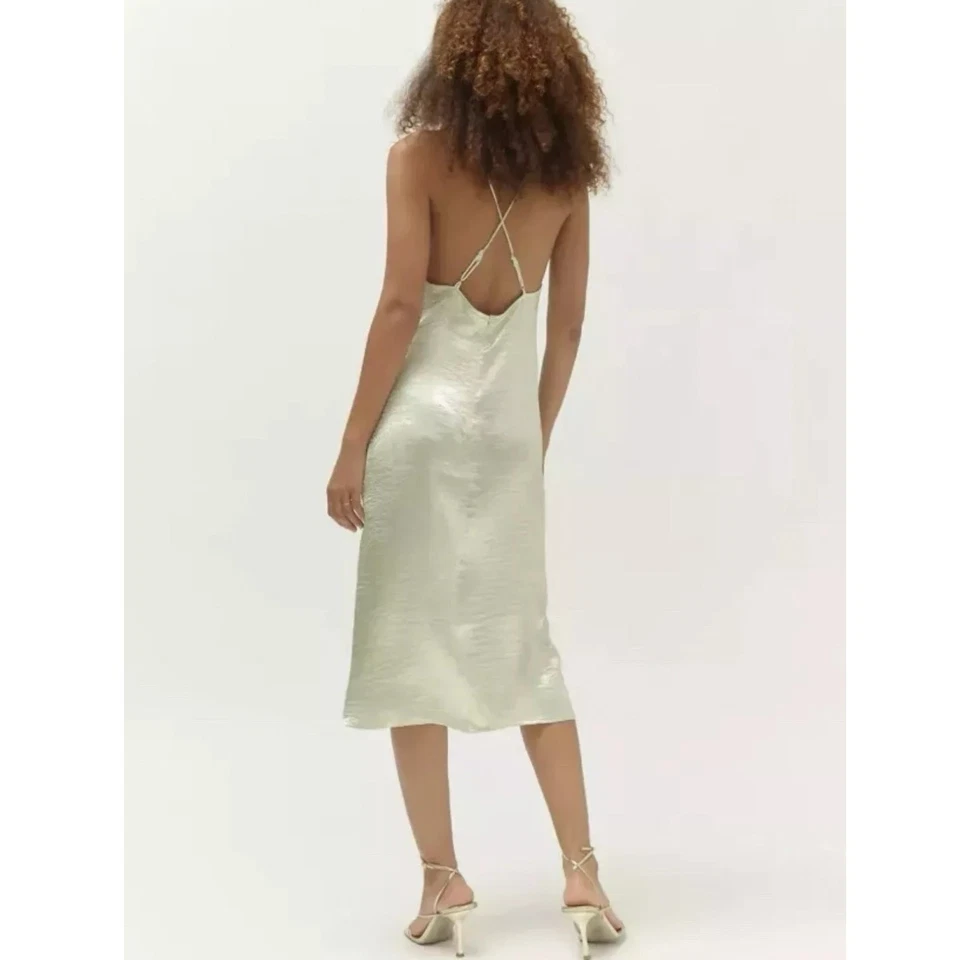 Urban Outfitters Chloe Satin Slip Dress Green Lace Trim Large - Image 2 of 4