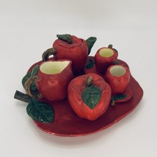 MINIATURE 1990s Vintage Apple Tea Set cottage core Decor Resin