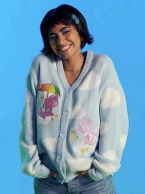 Care Bears Hot Topic Cloud Cardigan Sweater Small Share Bear Cheer Bear Blue HTF