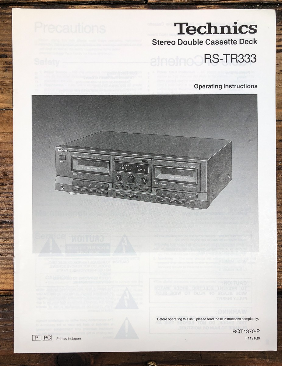 Technics RS-TR333 Cassette Owners / User Manual *Original*