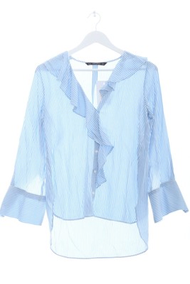 ZARA BASIC Hemd-Bluse Damen Bluse Gr. DE 34 blau-weiß Casual-Look