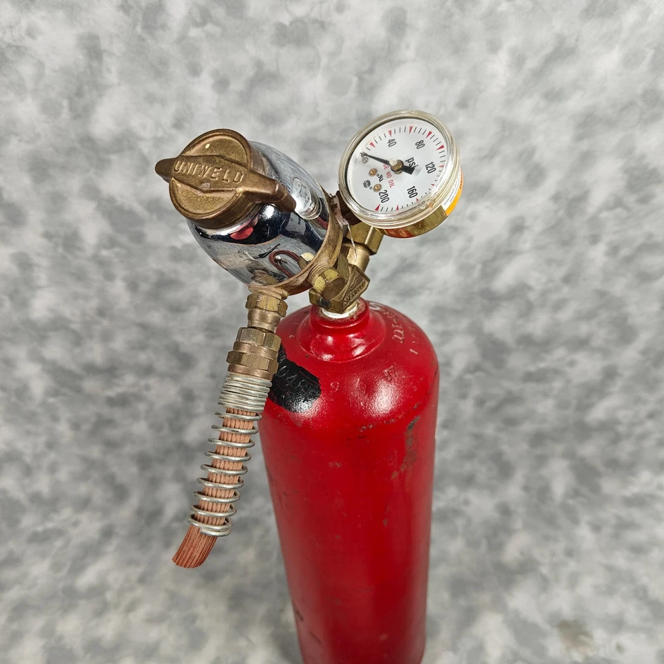 Tanque de acetileno Uniweld 10 pies cúbicos TurboTorch y antorchas universales Regs manguera como está Foto 2 de 4