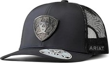 ARIAT Men's Metal Shield Cap, Snapback, Structured, Mesh Back, One Size