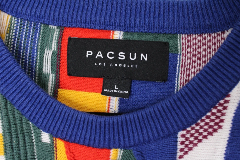 Suéter Estilo Coogi PACSUN Arco Iris Negro Tejido 3D Hombres Grande Cosby Biggie Años 90 Retro Foto 3 de 4