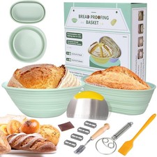 Banneton Bread Proofing Basket Set, Sourdough Starter Kit, 9" round  10" Oval B
