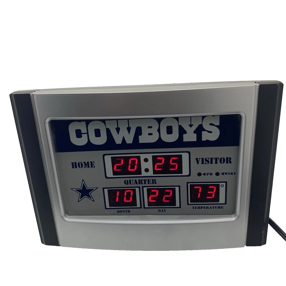 Reloj despertador marcador de fútbol americano NFL Dallas Cowboys de colección con hora fecha temperatura Foto 2 de 4