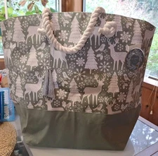 Tinsel & Fir Large Beach Bag Sage And White Sparkly Canvas Bag Christma Gift 🎁 