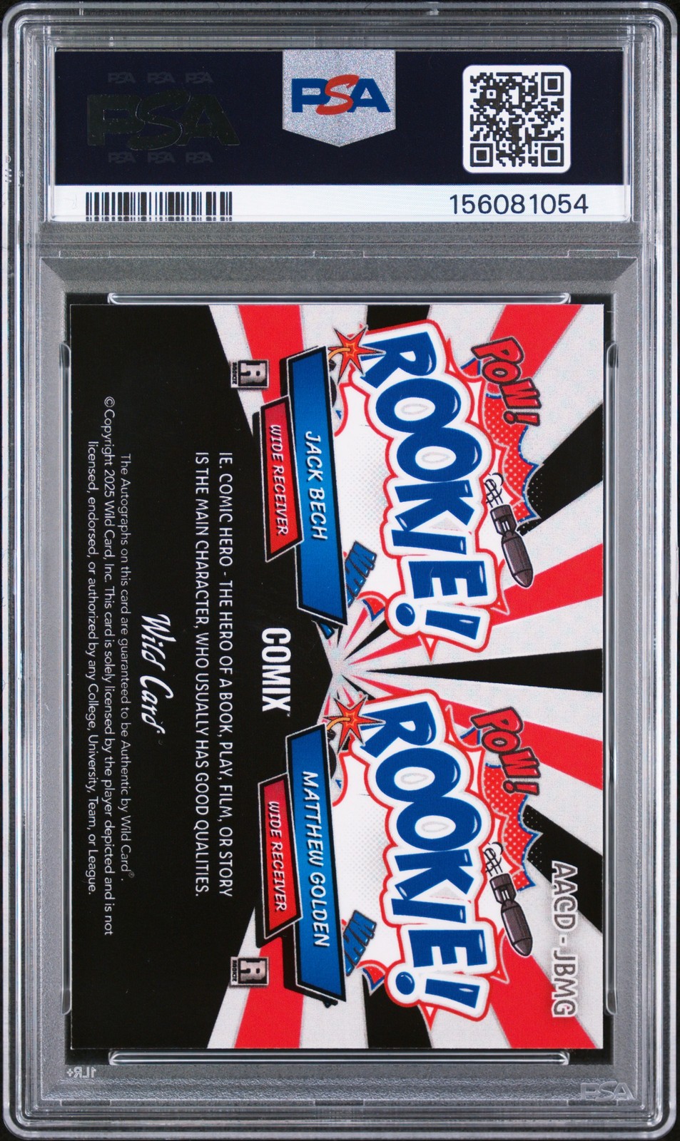 2025 WILD CARD ALUMINATION RED/BLACK 1/1 JACK BECH/MATTHEW GOLDEN RC 1/1 PSA 9 view 2