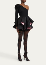 44IT- Valentino One-Shoulder Long-Sleeve Ruffle Mini Dress BNWT