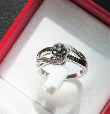 14K Two-Tone Gold Over Black /White Cluster Lab Created Diamond Split Shank Ring