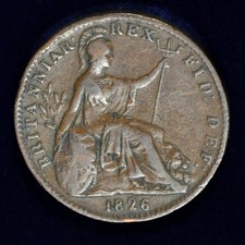 GB GEORGE IV COPPER FARTHING 1826 ++ SHARP GRADE!! ++ [177-03]