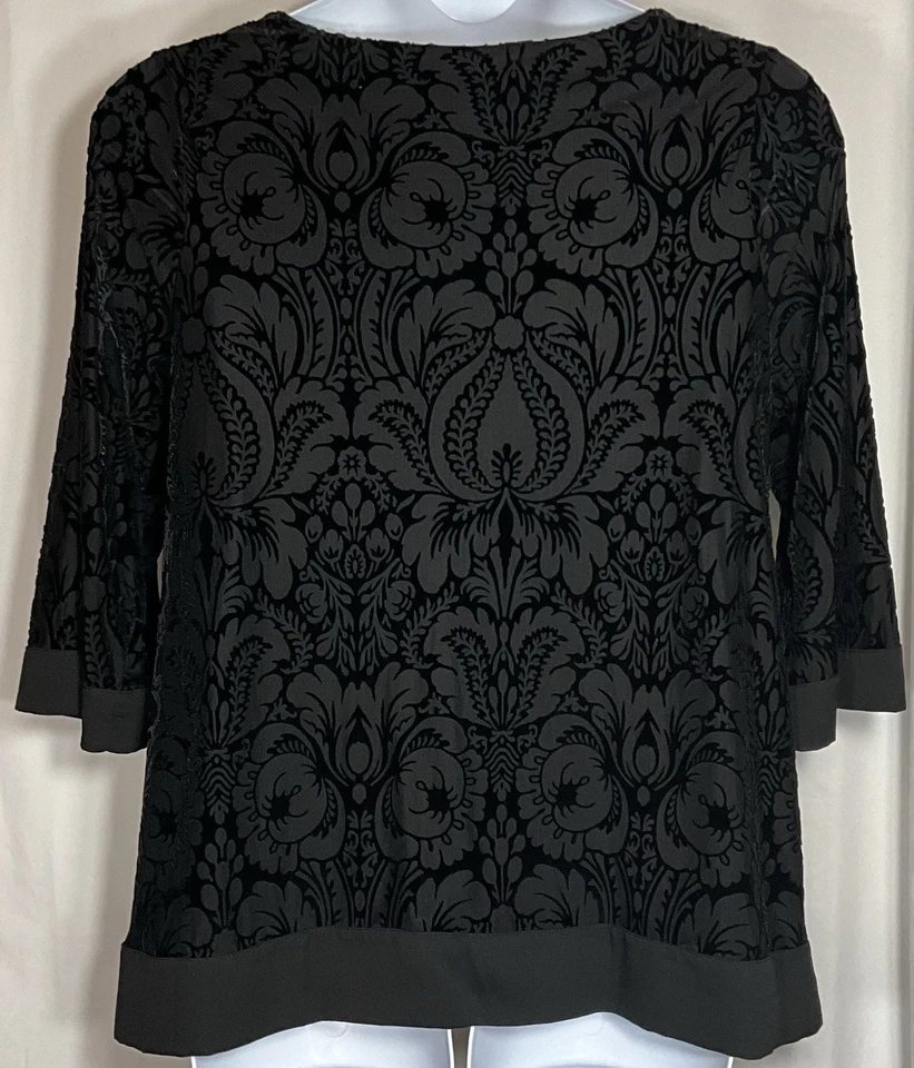 Top Charter Club Negro Burnout Terciopelo Forrado Nylon/Poliéster 3/4 Slv Talla 1X Usado en Excelente Condición Foto 3 de 4