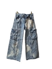 Old Navy Girls High Rise Baggy Cargo Jeans Size 10 Bleached Wash Wide Leg