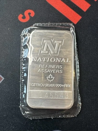 Vintage 1 Troy Oz .999 Fine Silver Bar National Refiners Sealed Ounce Rare (D)