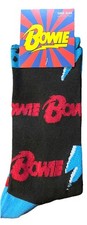 David Bowie Crew Socks New With Tags One Size Black Lightning Bolt Novelty Socks