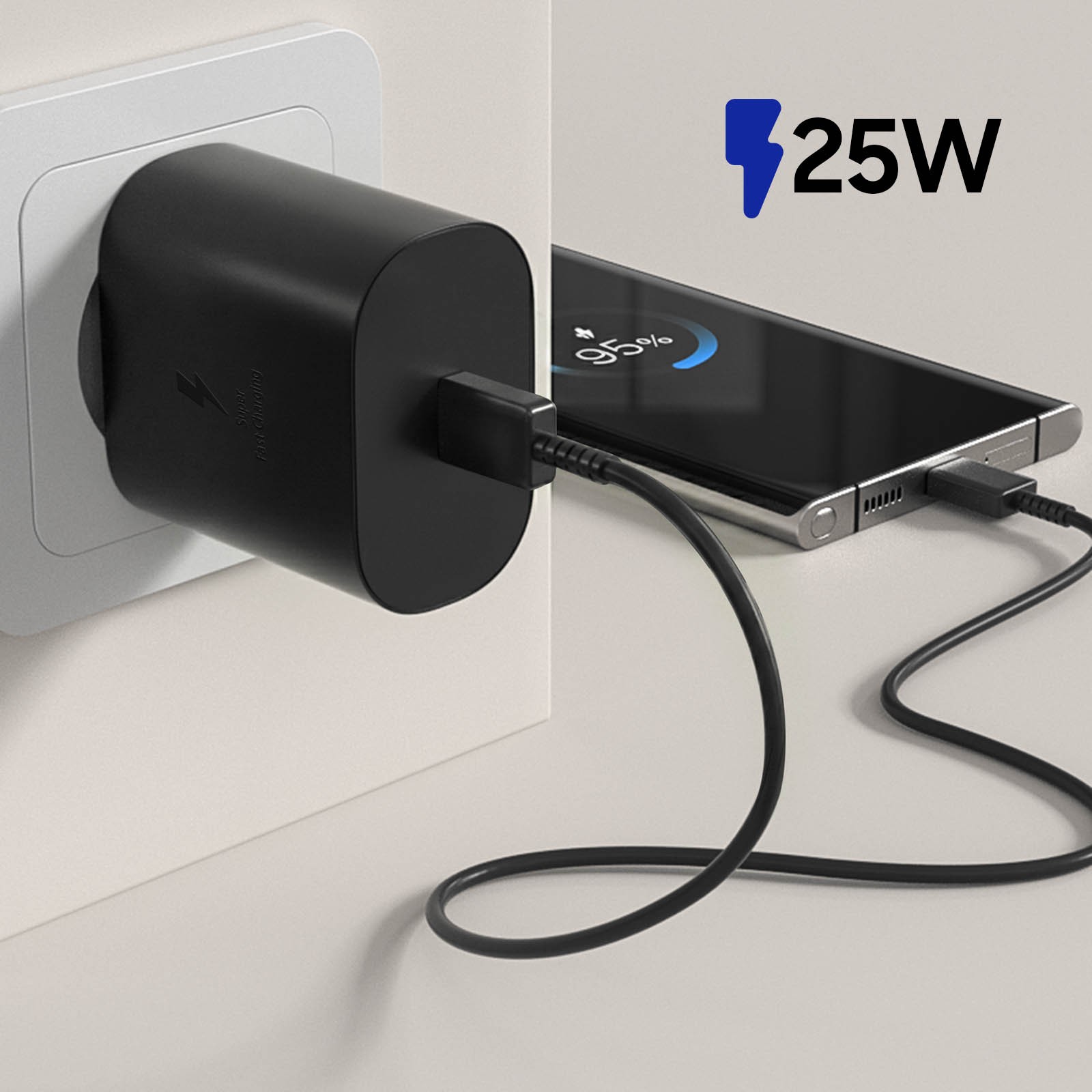 Chargeur secteur USB-C 25W compatible charge rapide compact noir - 4