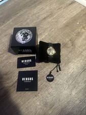 Versus Versace Men's Black Leather Gold Stainless Steel Quartz Watch Multifunct…