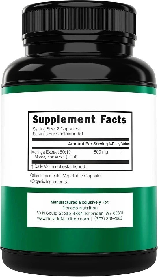 Organic Moringa Capsules 40,000Mg (3 Month Supply) Pure Organic Moringa Leaf Pow