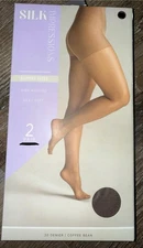 Silk Impressions 2 Pair Womens Pantyhose Coffee Bean 20 Denier Sheer Shimmer 2XL