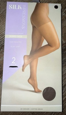 Silk Impressions 2 Pair Womens Pantyhose Coffee Bean 20 Denier Sheer Shimmer 2XL