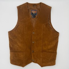 Vintage Brown Suede Leather Vest Western Cowboy Ranchwear Boho Festival -M