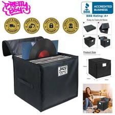 Vinyl Record Storage Box: Waterproof Album Organizer for 90 LPs, Foldable Safe