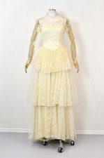 Vintage 1950s Tulle Lace Sequin Off White Wedding Bridal Cupcake Dress Gown