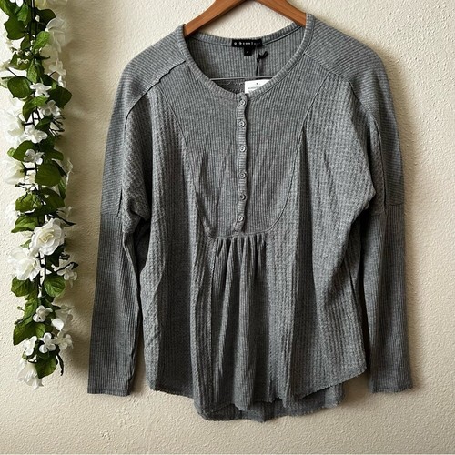 NWT Size S Gibson Gray Oversized Henley Button Long Sleeve Slouchy Knit Top - Picture 2 of 11