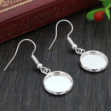 10 pcs. Silver Plated Earring Dangle Hooks Settings Bezels Cabochons   12mm