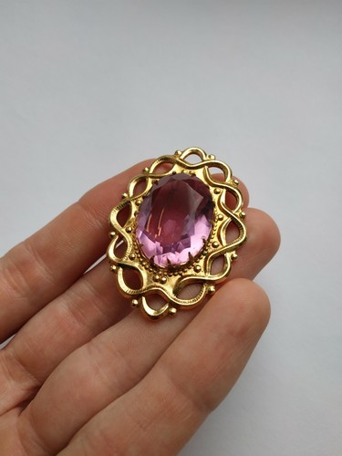 Vintage Soviet Brooch pink stone pin - Picture 6 of 12
