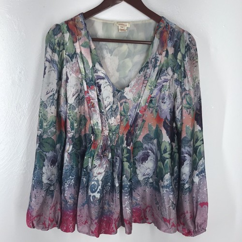 Sundance Tunika Damen 100 % Seide Blumenmuster gerissener Fluss Zuckerpflaume Gartenbluse Medium - Bild 2 von 11