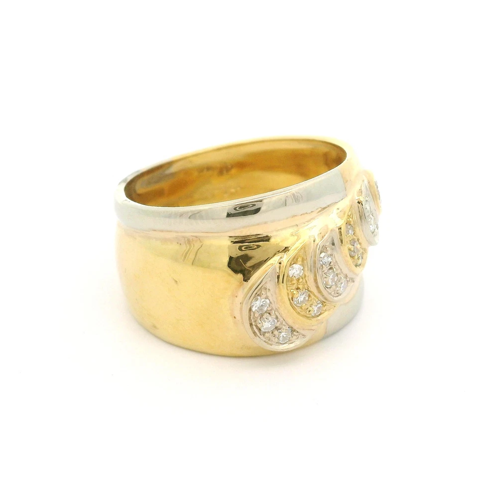 Anillo banda cigarro abovedada bomba 14,1 mm ancho diseño festoneado diamante tono remolque 18k Foto 2 de 4