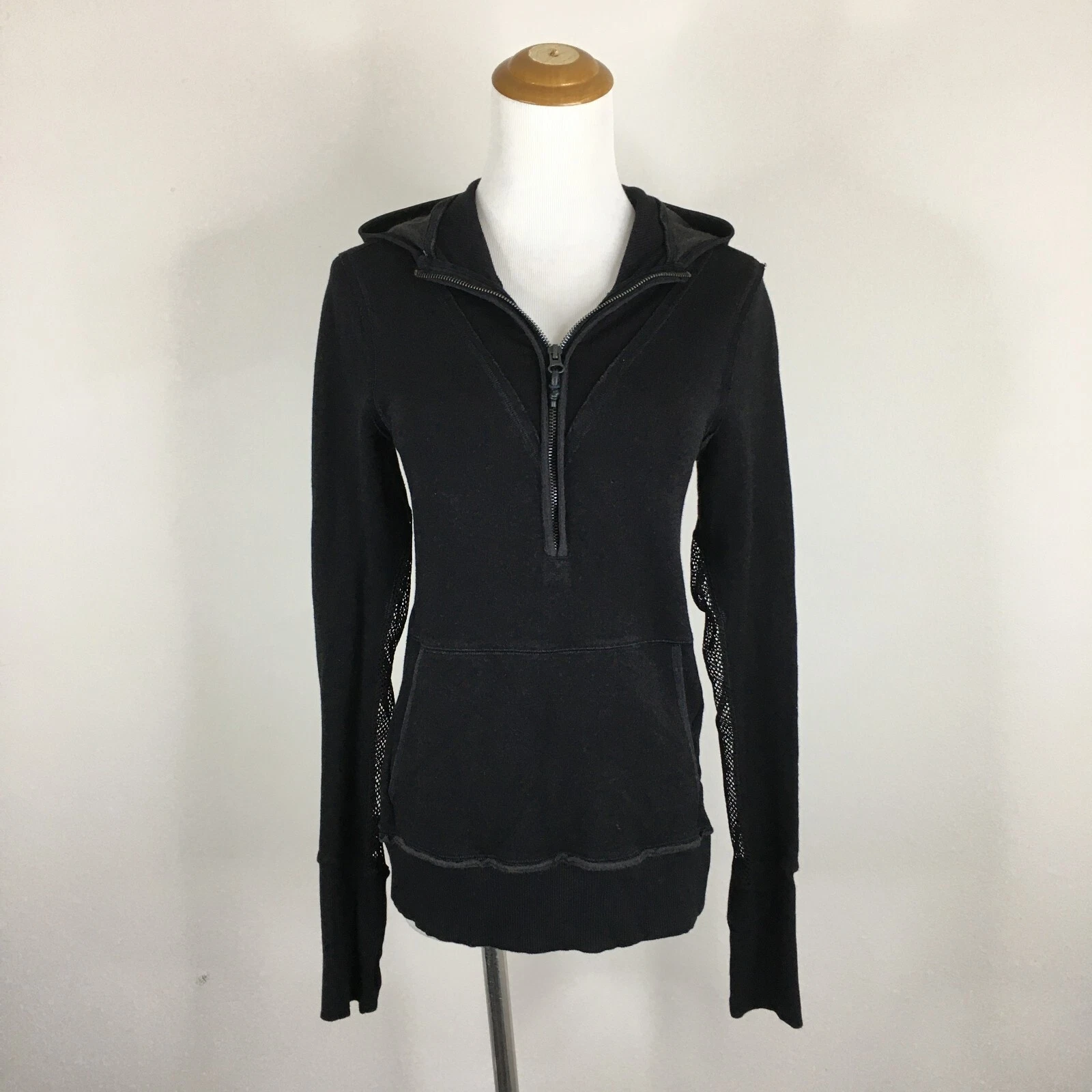 free-people-movement sheer mesh insert hooded pullover jacket