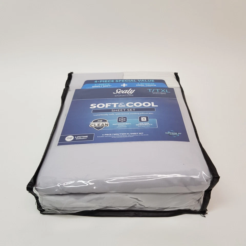 Juego de sábanas suaves y frescas Sealy Signature doble/T-XL funda de almohada de microfibra de 4 piezas Foto 2 de 4