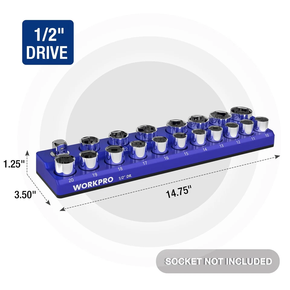 WORKPRO 1/2Inch Magnetic Socket Organizer Metric Holds 19PC Standard Size Socket - Image 3 of 4