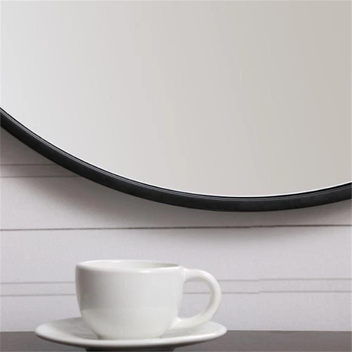 Elegant Decor Eternity 21" Round Mid Century Metal Frame Hooked Mirror in Black - Picture 6 of 7