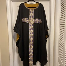 Vintage Black Damask Chasuble embroiedry church vestments chasuble Priest Cloak