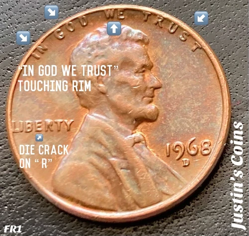 1968 D ERROR COIN (MULTI) Die Chip & More! Lincoln Wheat Ear Penny Fine Speciman