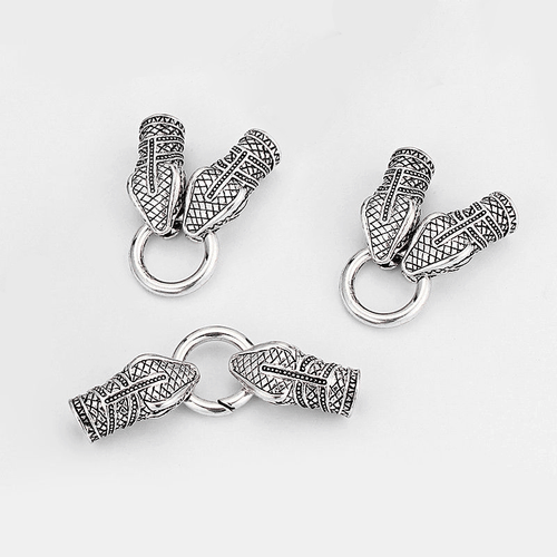 2Sets Antique Silver Snake Head End Cap With Spring 10mm Clasp For Round Leather - Picture 4 of 4