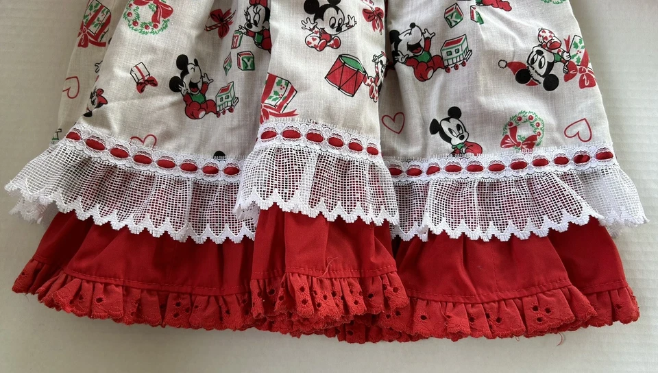 Vestido de Navidad vintage para niñas bebé hecho a mano Disney Mickey Mouse Foto 3 de 4