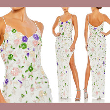 NWT $598 Mac Duggal [ 6 ] Embellished Lace Sleeveless V Neck Gown White #G1664