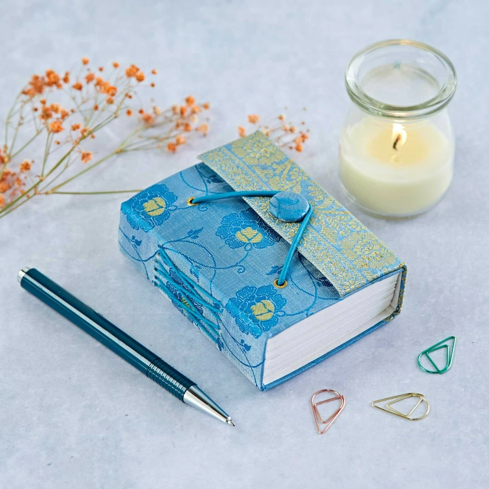 Sari Fabric Pocket Journal Notebook 6 Colours 9cm x 11cm Unlined Recycled Paper - Image 2 of 4