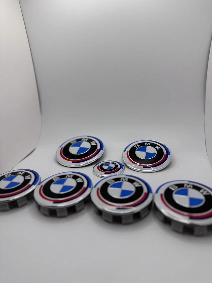 7PCS 50th Anniversary For BMW Emblem Centre Caps Badges Set 82mm 74mm 68mm 45mm - Image 2 of 4
