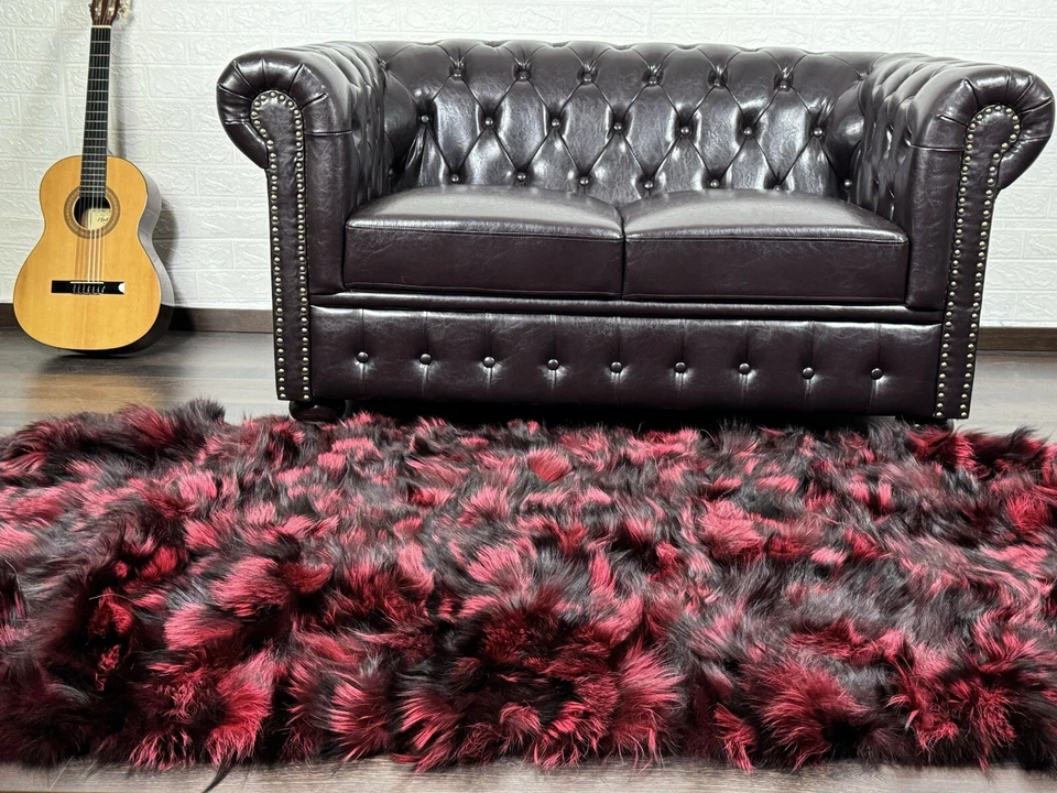Luxurious Real Fox Fur Throw Blanket Black Red- Handcrafted Warmth for Your Home - Image 2 of 4