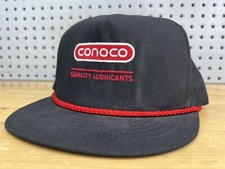 Vintage Conoco Gas Oil Patch Trucker  Black And Red Hat Adjustable