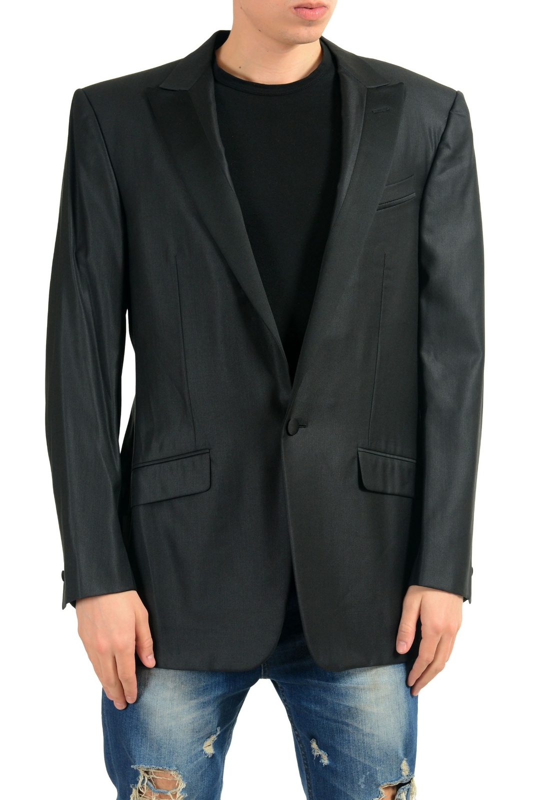 Gianni Versace Мужской черный смокинг-блейзер на одной пуговице из 100% шерсти, спортивное пальто